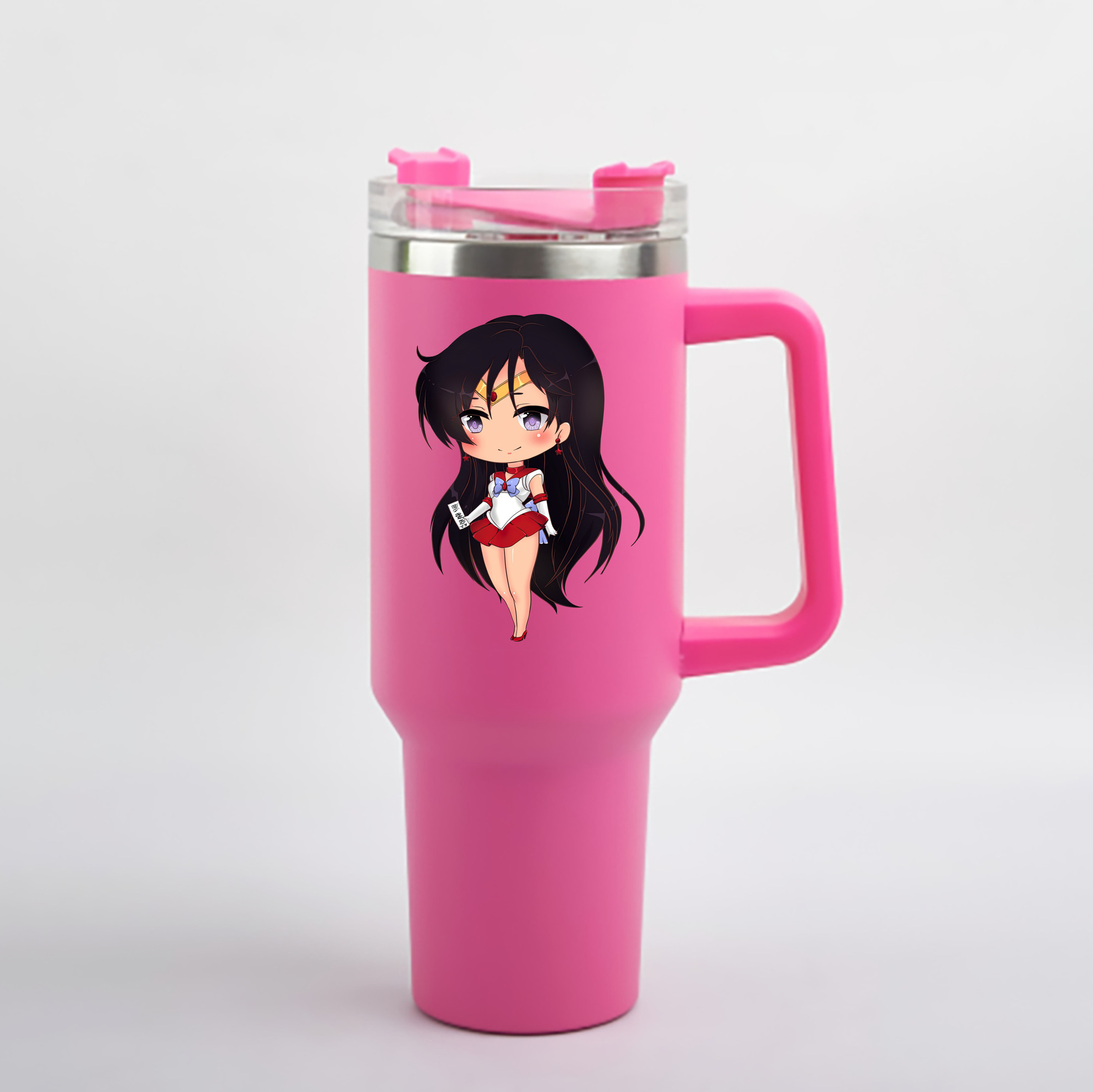 （画像用） 美少女戦士セーラームーン 火野レイ ひの レイ Sailor Moon Hino Rei （セーラーマーズ,Sailor Mars） 1200mL車用タンブラー - クリスタルステッカー（プラスチックストロー付き）